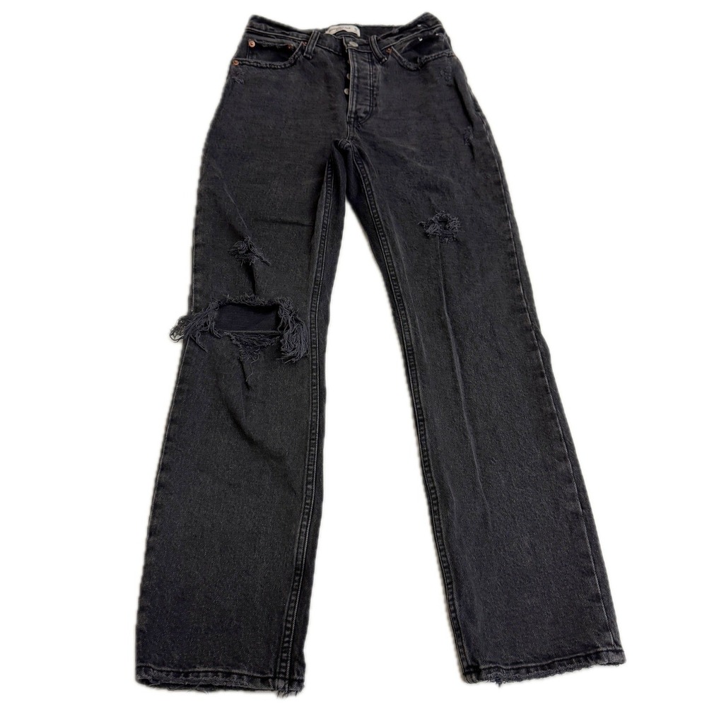 Abercrombie Jeans Women 25 0R Black Distressed The Dad High Rise Grunge Denim - Picture 2 of 8
